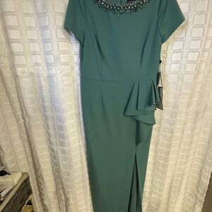 Adrianna Papell Teal Dress with Beaded Neckline